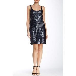 adrienne papel fully sequined navy mini dress - Size 2/small